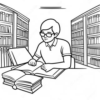 Student, der in der Bibliothek lernt Ausmalbild | Hochschule Ausmalbild