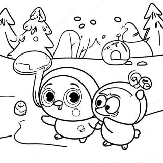 Pororo und Freunde Spielen im Schnee Ausmalbild | Pororo Ausmalbild