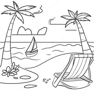 Tropische Strandlandschaft Ausmalbild | Tropisch Ausmalbild