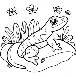 Bunter Salamander in der Natur Ausmalbild | Salamander Ausmalbild