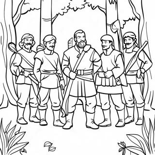 Fröhliche Männer im Wald Ausmalbild | Robin Hood Ausmalbild