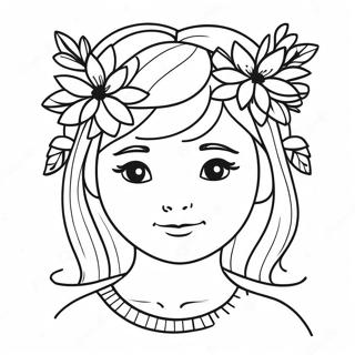 Süßes Mädchen mit einem Blumenkranz Ausmalbild | Hübsches Mädchen Ausmalbild