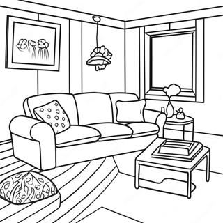 Gemütlicher Freizeitraum mit Sofa Ausmalbild | Freizeitraum Ausmalbild