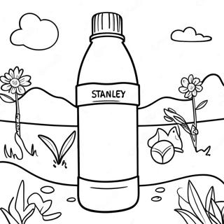 Bunte Stanley Wasserflasche in der Natur Ausmalbild | Stanley Wasserflasche Ausmalbild