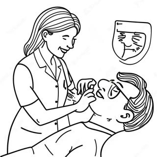 Fröhlicher Chiropraktiker passt Patient an Ausmalbild | Chiropraktik Ausmalbild