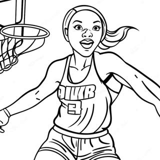 Dynamische WNBA-Spielerin beim Dunking Ausmalbild | WNBA Ausmalbild