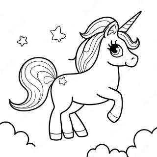 Traumhaftes Einhorn im sternenklaren Himmel Ausmalbild | Traum Ausmalbild
