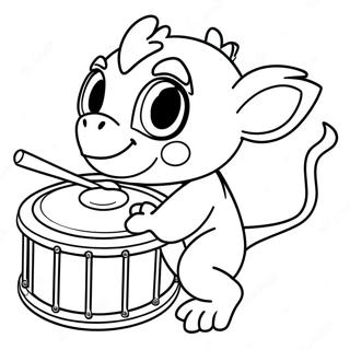 Grookey spielt mit einem Schlagzeug Ausmalbild | Grookey Ausmalbild