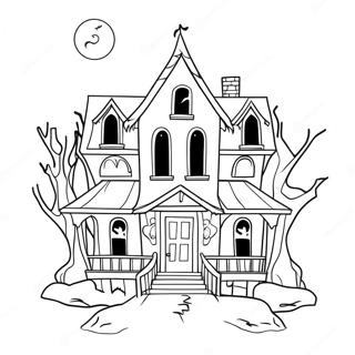 Gruseliges Spukhaus Ausmalbild | Horror Dunkel Ausmalbild