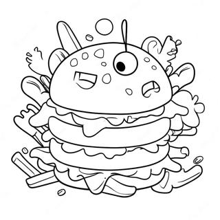 Leckere Krabby Patty mit Belag Ausmalbild | Krabby Patty Ausmalbild