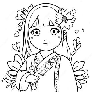 Niedliche Hinata mit Blumen Ausmalbild | Hinata Ausmalbild
