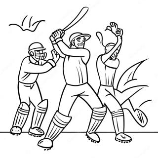 Spannendes Grashüpfer-Match Ausmalbild | Kricket Ausmalbild