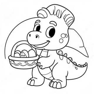 Süßer Baby-Dinosaurier mit Osternest Ausmalbild | Dinosaurier Ostern Ausmalbild