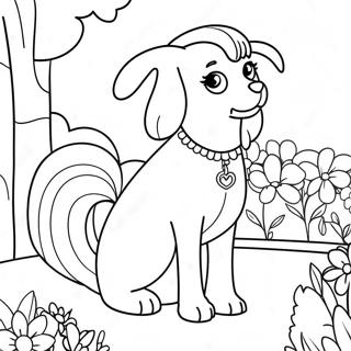 Barbie Hund im Blumengarten Ausmalbild | Barbie Hund Ausmalbild