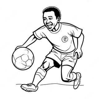 Pele dribbelt den Ball Ausmalbild | Pele Ausmalbild