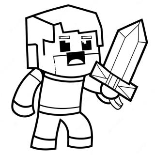 Minecraft Alex mit Diamantschwert Ausmalbild | Minecraft Alex Ausmalbild