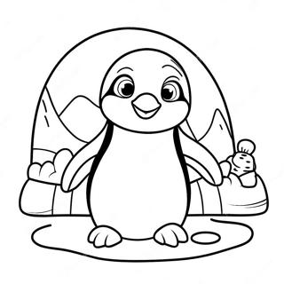 Süßer Pinguin vor dem Iglu Ausmalbild | Iglu Ausmalbild