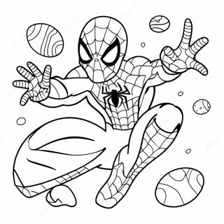 Spider-Man mit bunten Ostereiern Ausmalbild | Spiderman Ostern Ausmalbild