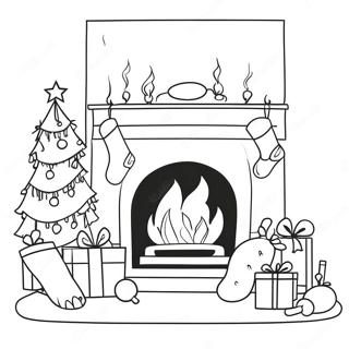 Festlicher Kamin mit Strümpfen Ausmalbild | Weihnachtskamin Ausmalbild