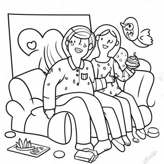 Gemütliche Pajama Party Ausmalbild | Schlafanzugparty Ausmalbild