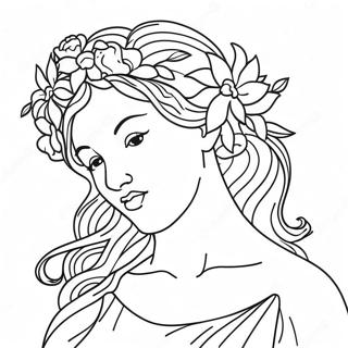 Elegante Aphrodite mit Blumen Ausmalbild | Aphrodite Ausmalbild