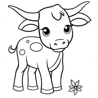 Niedliches Longhorn Kalb Ausmalbild | Langhorn Ausmalbild