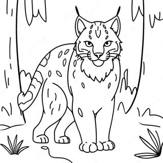 Verspielter Luchs im Wald Ausmalbild | Luchs Ausmalbild