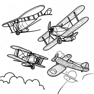 Flugzeuge des Ersten Weltkriegs im Flug Ausmalbild | Erster Weltkrieg Ausmalbild