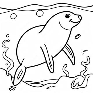 Seelöwe, der verspielt schwimmt Ausmalbild | Seelöwe Ausmalbild