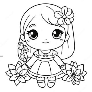 Süßes Chibi-Mädchen im Blumenkleid Ausmalbild | Chibi Mädchen Ausmalbild