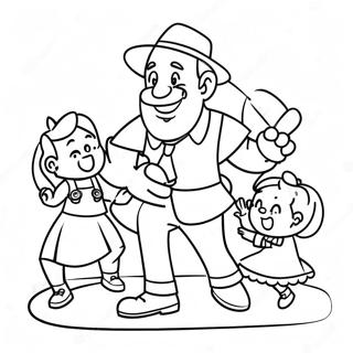 Lustiger Onkel, der mit Kindern spielt Ausmalbild | Onkel Ausmalbild