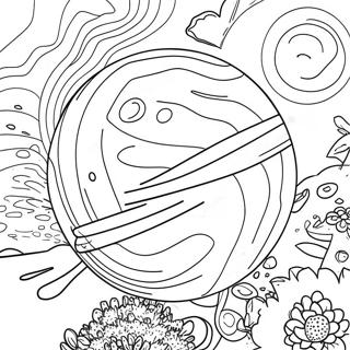 Bunter Planet im Weltraum Ausmalbild | Planet Ausmalbild