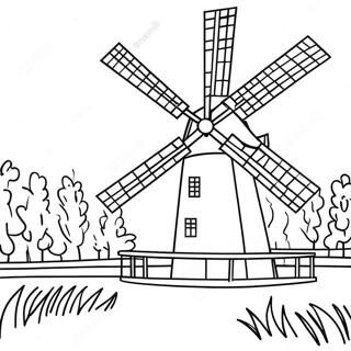 Traditionelles niederländisches Windmühlen-Ausmalbild | Holland Ausmalbild