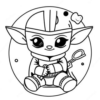 Niedlicher Mandalorian mit Baby Yoda Ausmalbild | Mandalorianer Ausmalbild