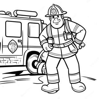 Mutiger Feuerwehrmann im Einsatz Ausmalbild | Danke Ersthelfer Ausmalbild