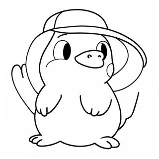 Süßer Psyduck mit Hut Ausmalbild | Psyduck Ausmalbild