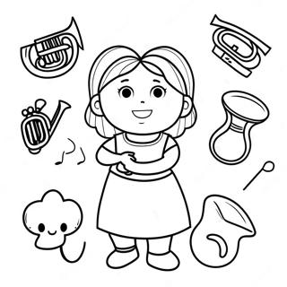 Annie mit Musikinstrumenten Ausmalbild | Kleine Einsteins Annie Ausmalbild