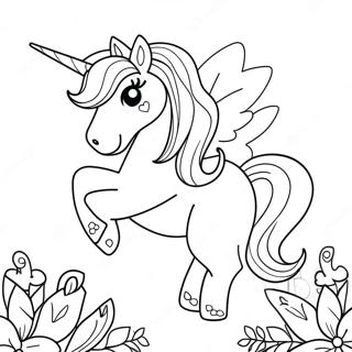 Glitzerndes Oster-Einhorn mit Blumen Ausmalbild | Oster-Einhorn Ausmalbild