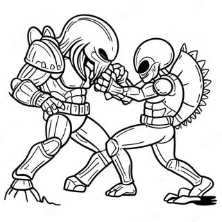 Alien gegen Predator Kampf Szene Ausmalbild | Alien gegen Predator Ausmalbild