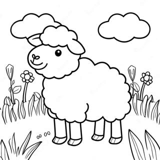 Flauschiges Schaf auf einer Wiese Ausmalbild | Schafe Ausmalbild