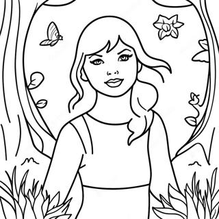 Taylor Swift im Verzauberten Wald Ausmalbild | Taylor Swift Evermore Ausmalbild