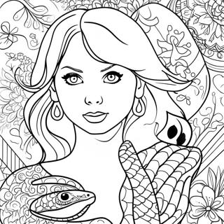 Taylor Swift mit Schlangen-Design Ausmalbild | Taylor Swift Ruf Ausmalbild