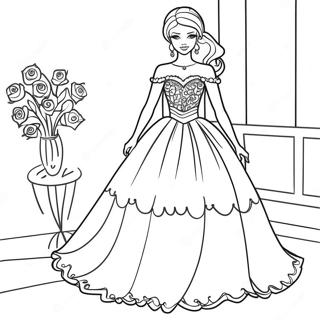 Stylische Barbie in einem Kleid Ausmalbild | Mode Barbie Ausmalbild