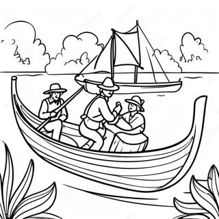 Jamestown Siedler in Kanus Ausmalbild | Jamestown Ausmalbild