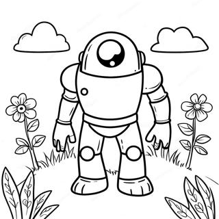 Niedlicher Eisen Golem in einem Garten Ausmalbild | Eisen Golem Ausmalbild