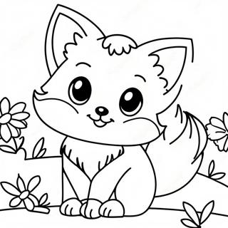 Niedlicher Anime-Fuchs mit Blumen Ausmalbild | Anime Fuchs Ausmalbild