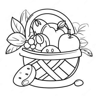 Bunter Obstkorb Ausmalbild | Obstkorb Ausmalbild