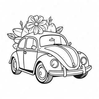 Süßer VW Käfer mit Blumen Ausmalbild | VW Käfer Ausmalbild
