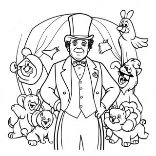P.T. Barnum mit Zirkustieren Ausmalbild | Der größte Showman Ausmalbild