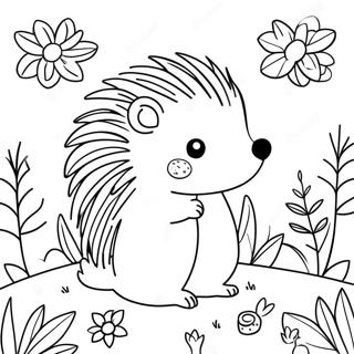 Niedlicher Igel im Blumengarten Ausmalbild | Igel Ausmalbild